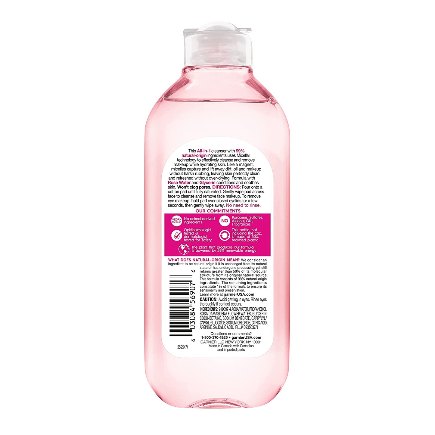 Hydrating Micellar Water with Rose Water and Glycerin, Gentle Facial Cleanser and Makeup Remover for All Skin Types, Vegan and Cruelty-Free, 13.5 Fl Oz (400 mL)