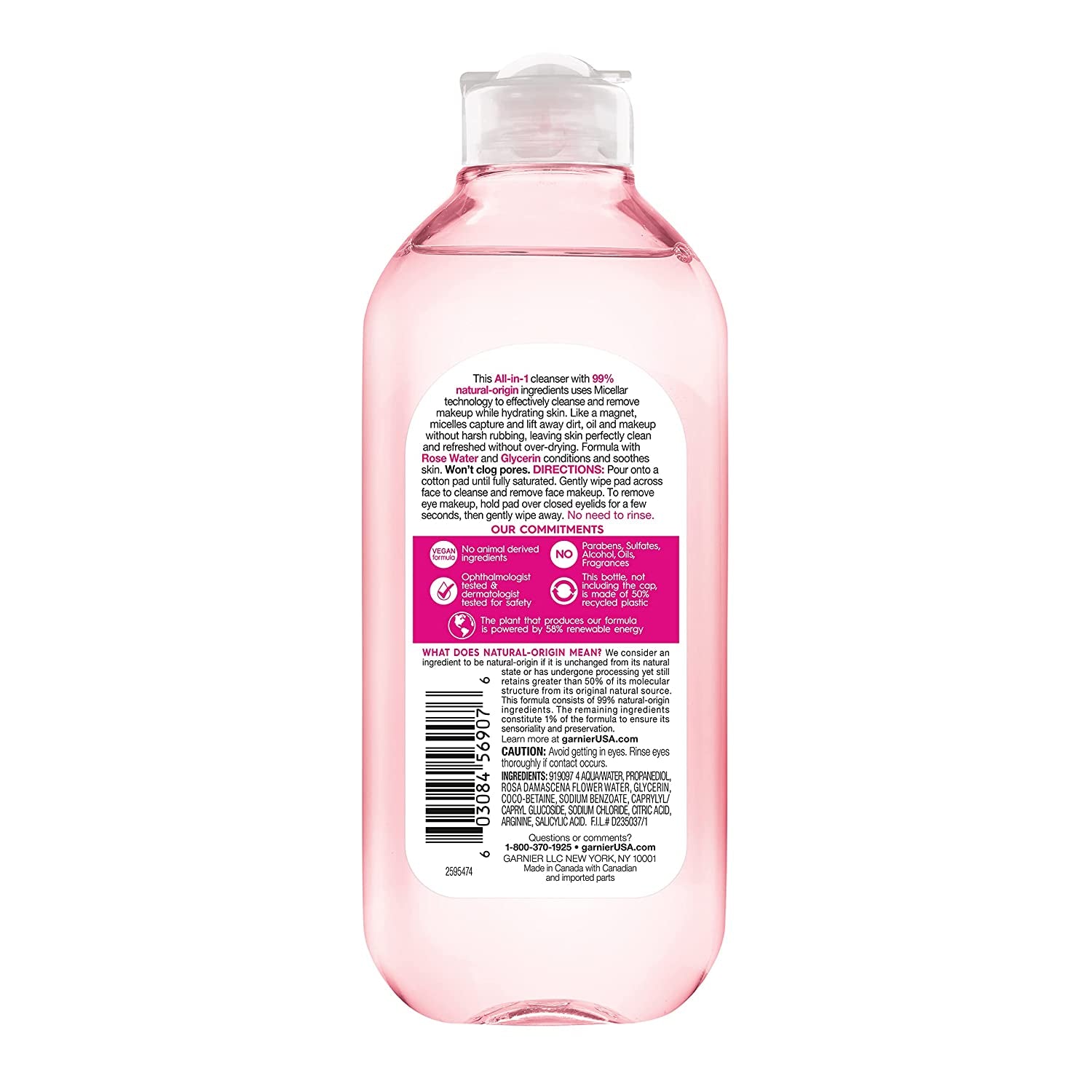 Hydrating Micellar Water with Rose Water and Glycerin, Gentle Facial Cleanser and Makeup Remover for All Skin Types, Vegan and Cruelty-Free, 13.5 Fl Oz (400 mL)