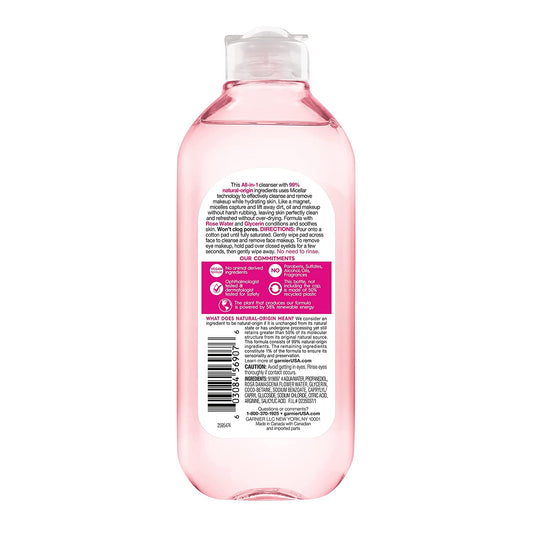 Hydrating Micellar Water with Rose Water and Glycerin, Gentle Facial Cleanser and Makeup Remover for All Skin Types, Vegan and Cruelty-Free, 13.5 Fl Oz (400 mL)