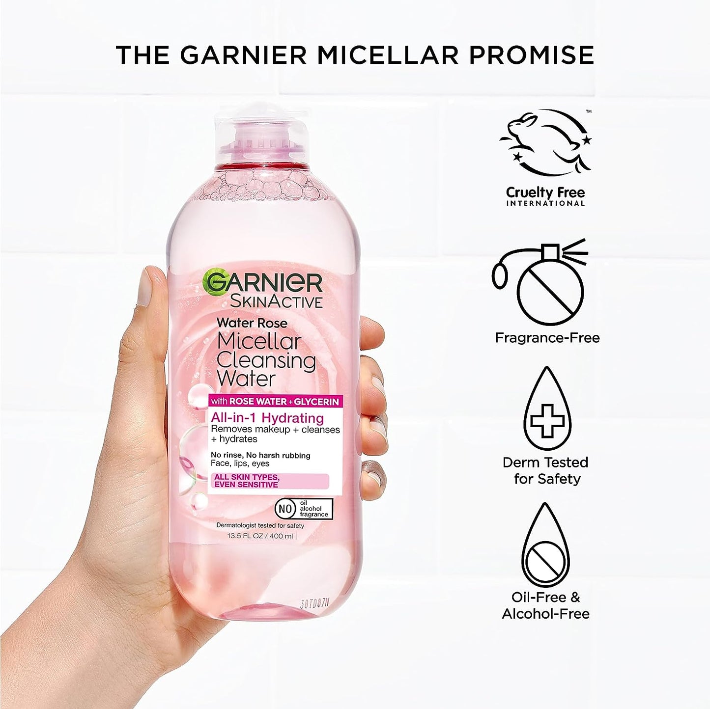 Hydrating Micellar Water with Rose Water and Glycerin, Gentle Facial Cleanser and Makeup Remover for All Skin Types, Vegan and Cruelty-Free, 13.5 Fl Oz (400 mL)